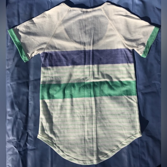 NWOT Nollie Off-White, Sea Foam, & Periwinkle Striped Cuff-Sleeve Linen Tee - XS - Picture 4 of 6